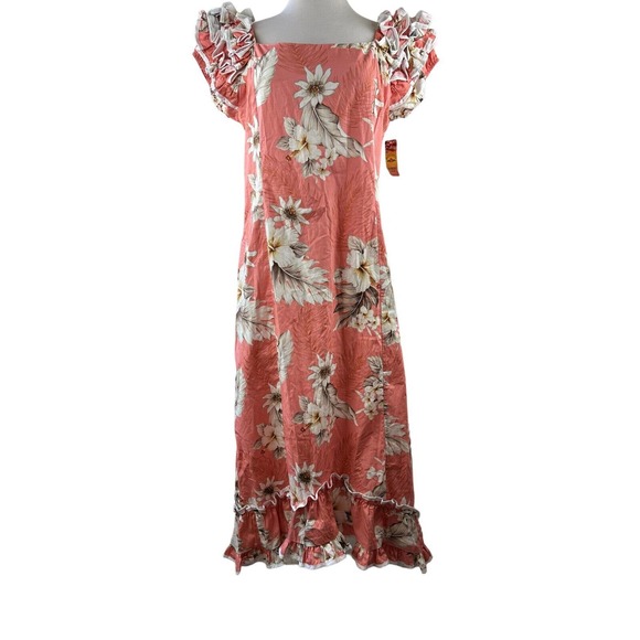 NWT Pacific Legend Hibiscus Pink Cotton Hawaiian Ruffle Long Muumuu Dress 2XL - Picture 2 of 16
